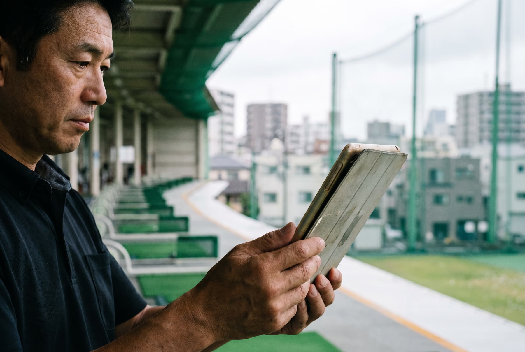 GolfScan タブレットでカルテを確認するコーチ